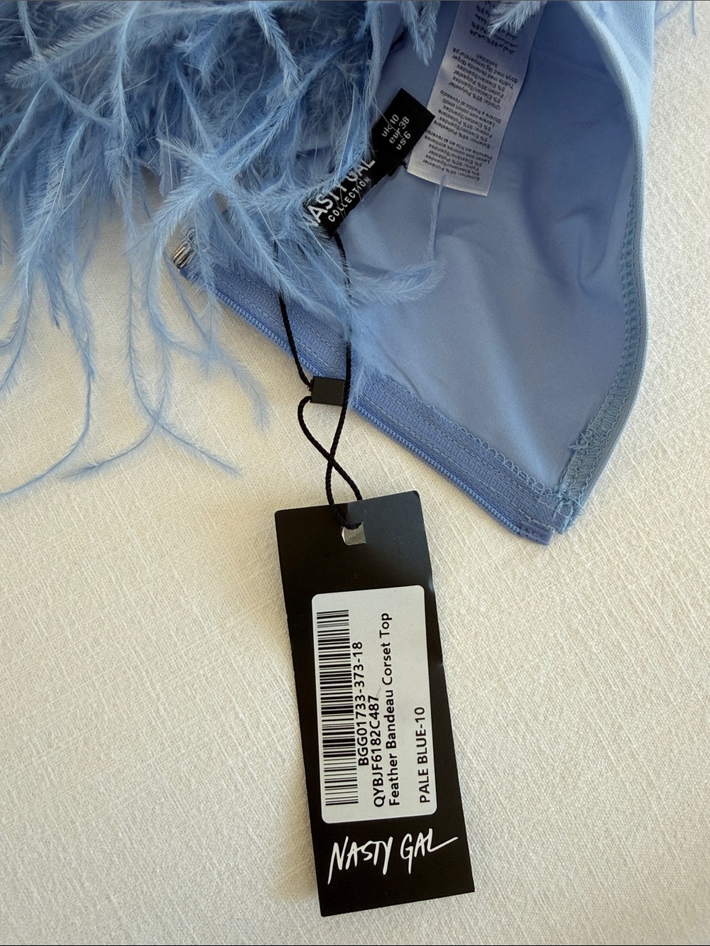 Nasty Gal Sky Blue Feathered Bandeau Crop Top - Picture 3 of 3